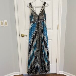 White House Black Market Blue and Gray Patterned Maxi Dress